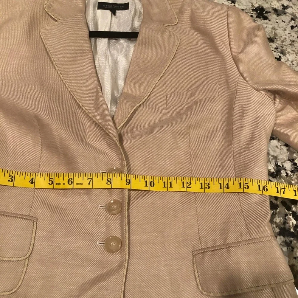 STRENESSE Gabriele Strehle Tan Linen Silk Blazer 8 - Picture 8 of 11
